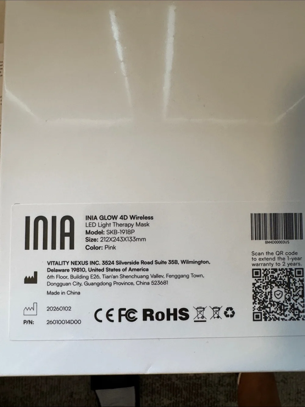 INIA Glow LED Facial Mask Pink